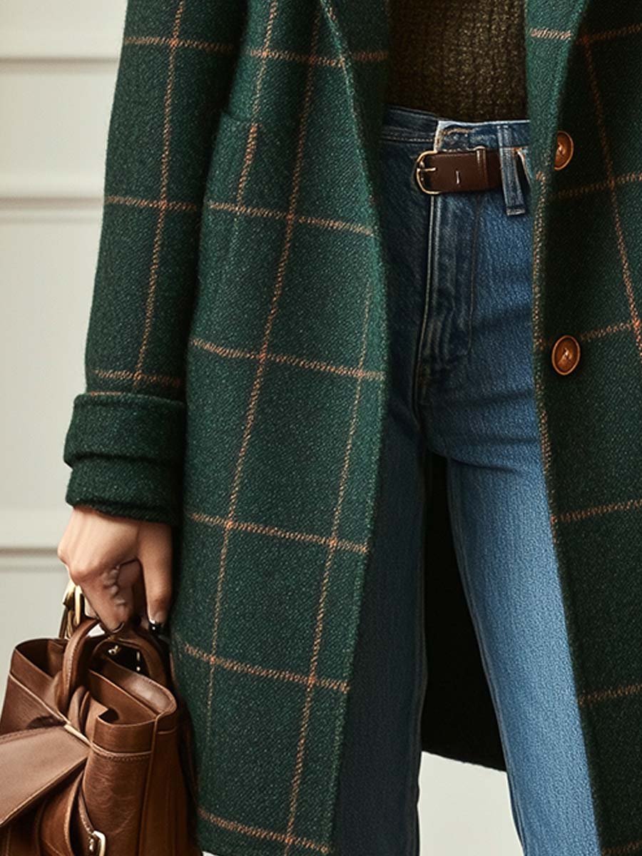 Women's Long Tweed Coat In A Wool Blend With A Print – Elegant Outerwear For Fall, Winter, Everyday Wear, And Smart-casual Style