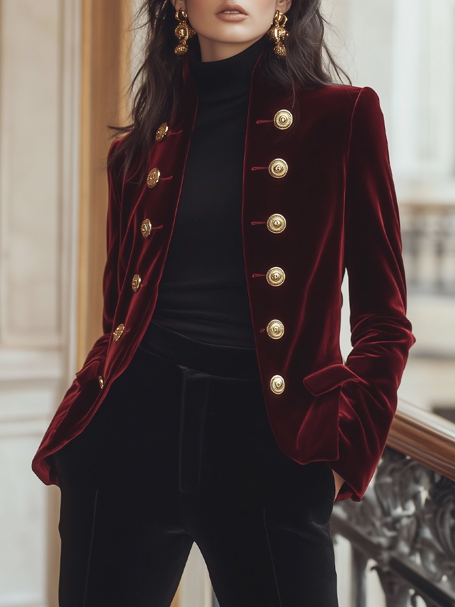 Kimberly - Chic Velvet Jacket with Gold Accents