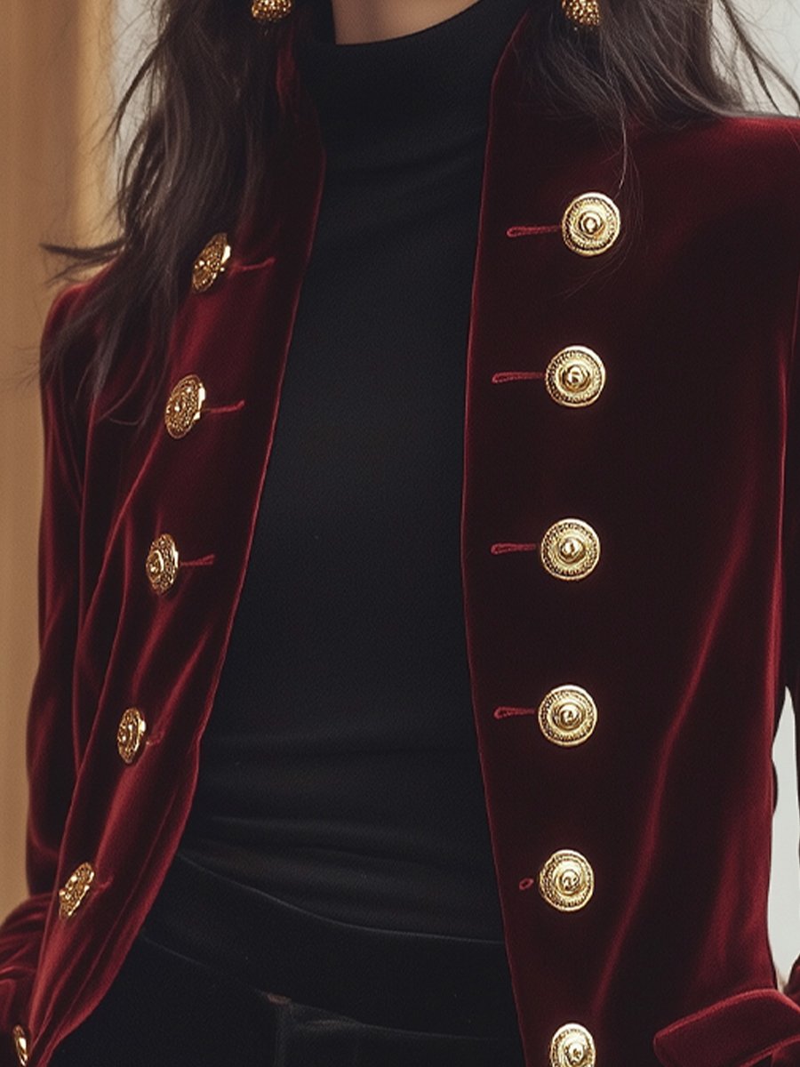Kimberly - Chic Velvet Jacket with Gold Accents