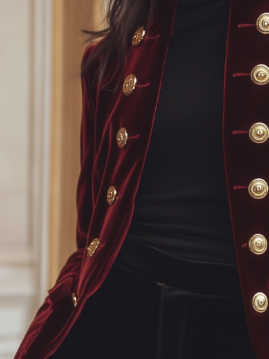 Kimberly - Chic Velvet Jacket with Gold Accents