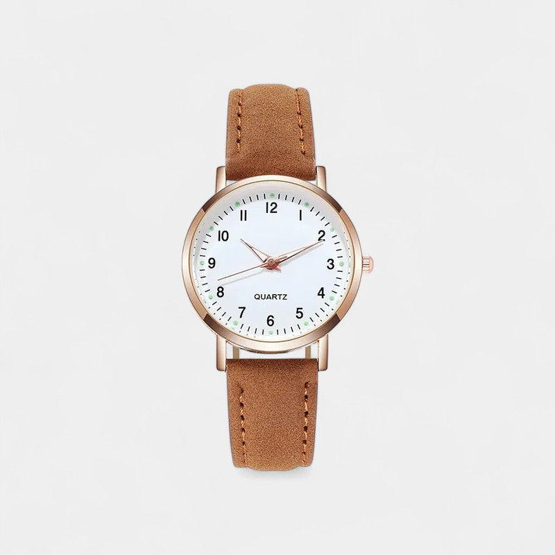 Women's Classic Leather Strap Watch - Round Dial Wristwatch For Elegant Everyday Style