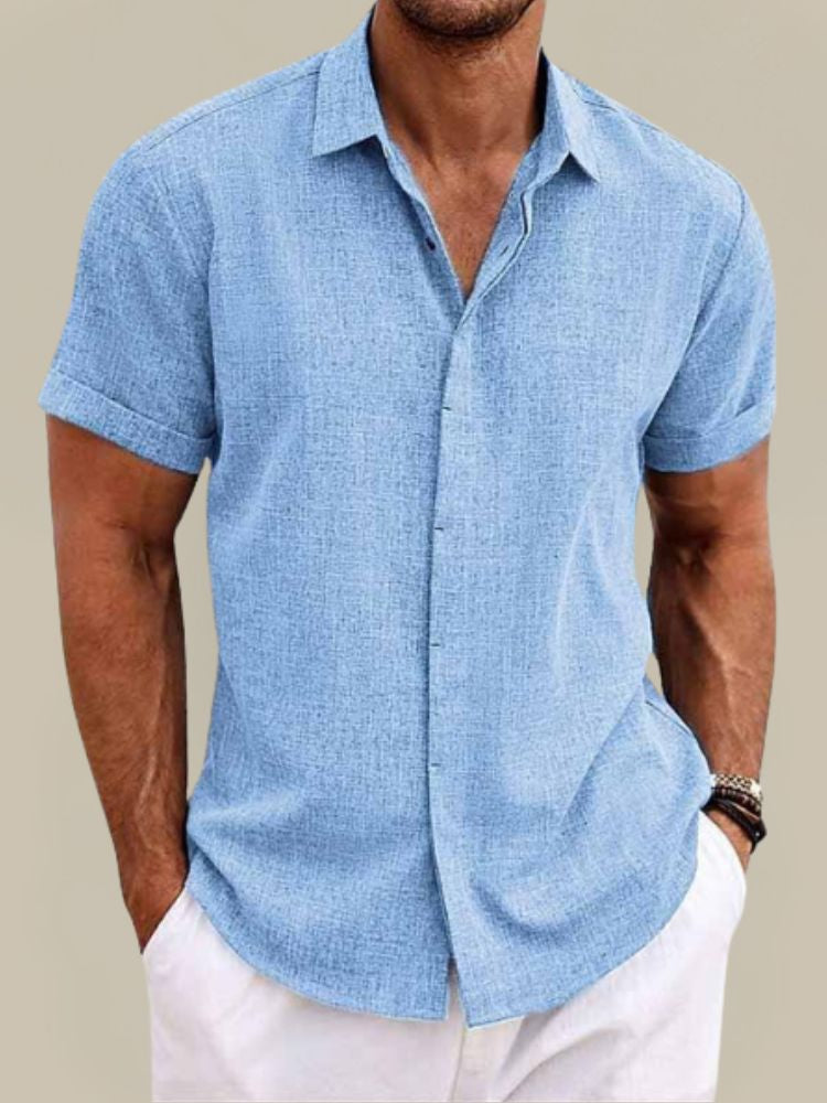 Men's Linen Short Sleeve Shirt - Lightweight Button-Up Summer Casual Shirt