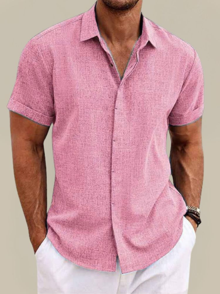 Men's Linen Short Sleeve Shirt - Lightweight Button-Up Summer Casual Shirt