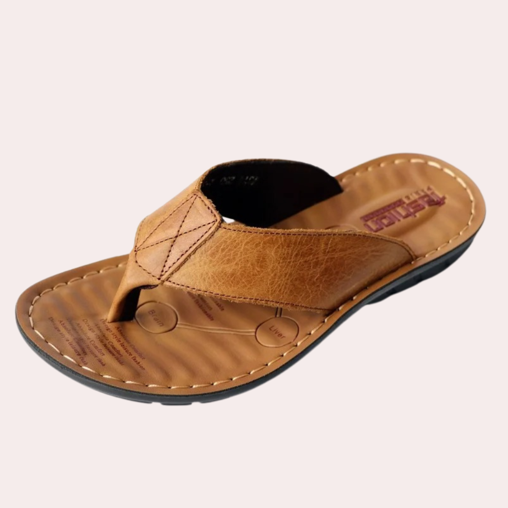 Men's Leather Toe-post Flip Flop Sandals - Comfortable Summer Footwear For Everyday Casual Wear