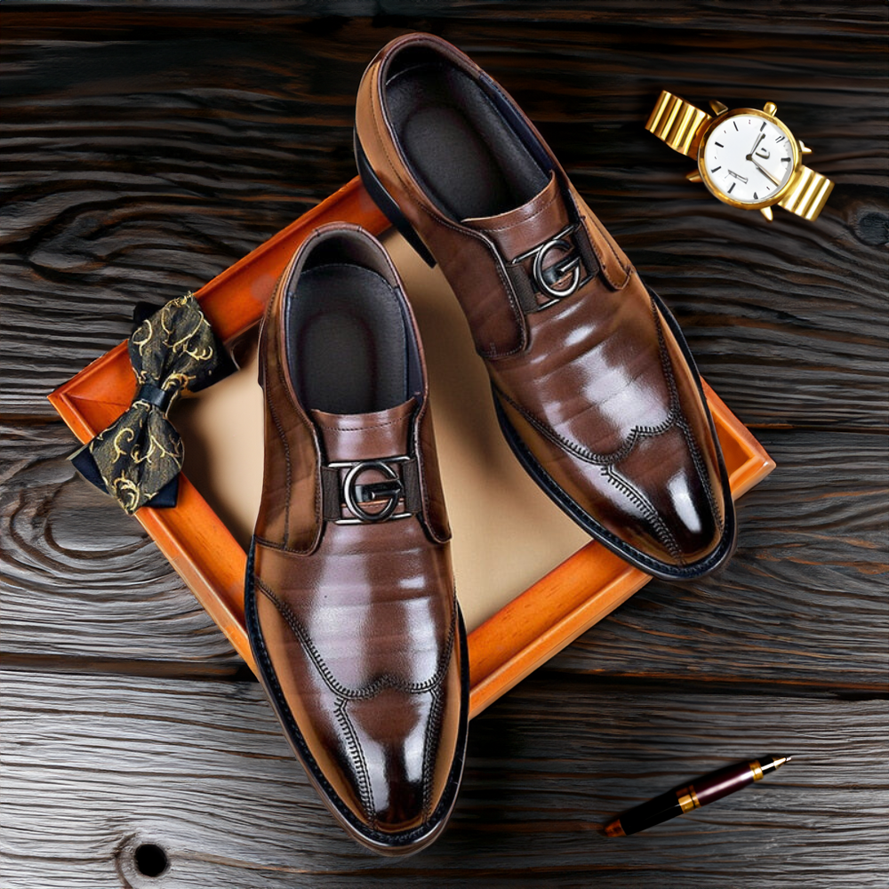 Men's Leather Monk Strap Shoes With An Elegant Buckle Closure – Polished Dress Shoes For Business, The Office, And Festive Evenings