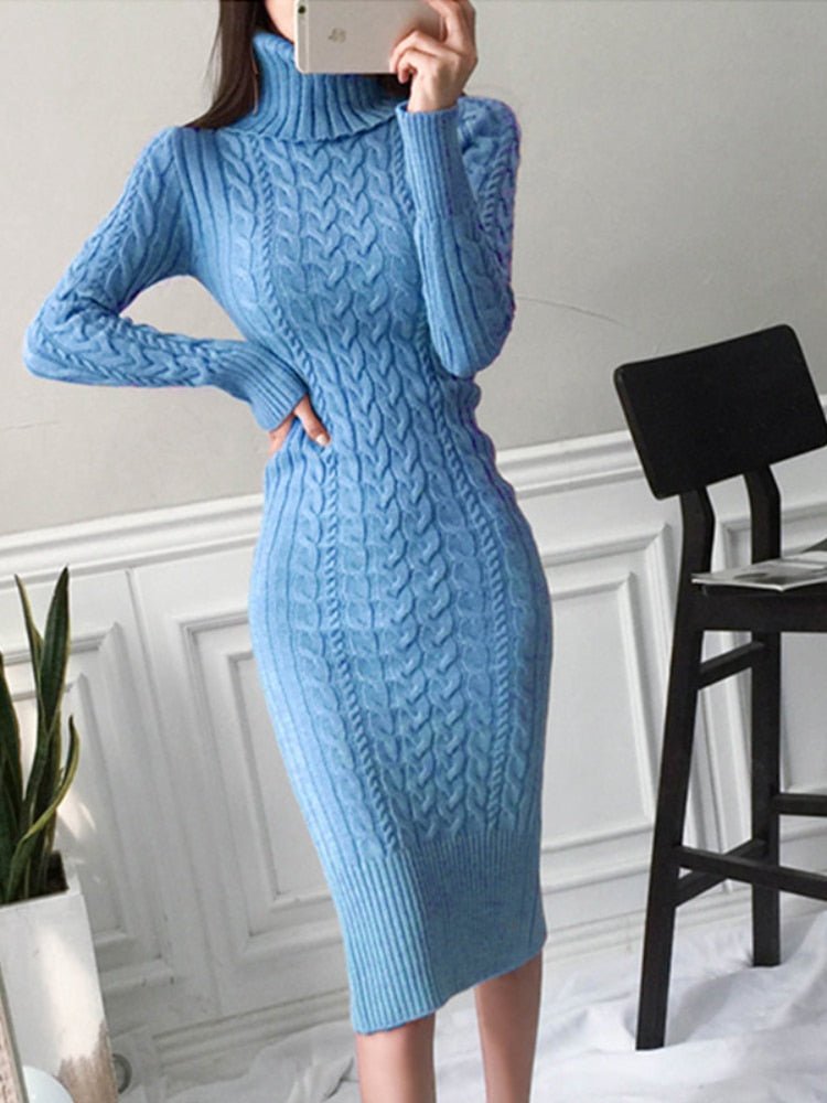 Nerissa – Midi Sweater Dress with Cable Knit Pattern