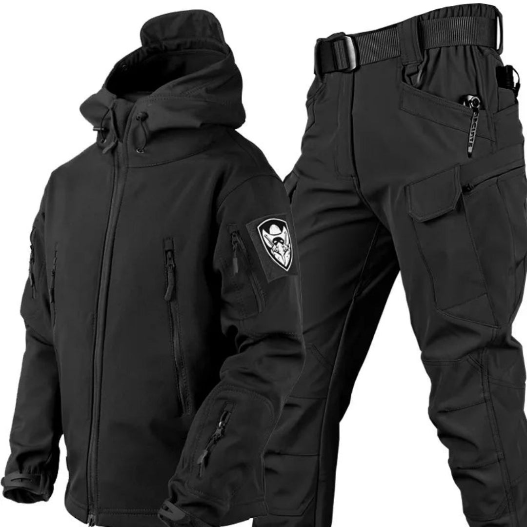 Men's Windproof Tactical Outdoor Set With Hooded Jacket And Cargo Pants – Water-repellent Utility Set For Hiking, Leisure, And Outdoor Use