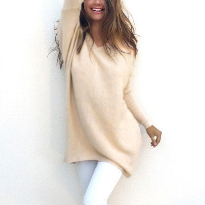 Amelia - Long Women's Jumper with V-Neck, Elegant and Versatile