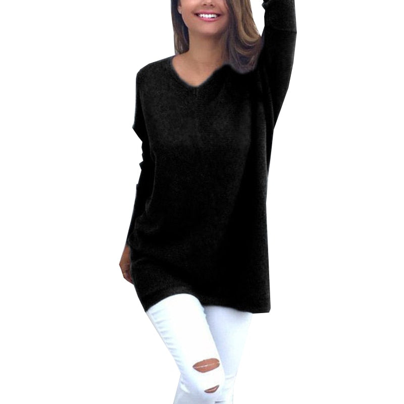 Amelia - Long Women's Jumper with V-Neck, Elegant and Versatile