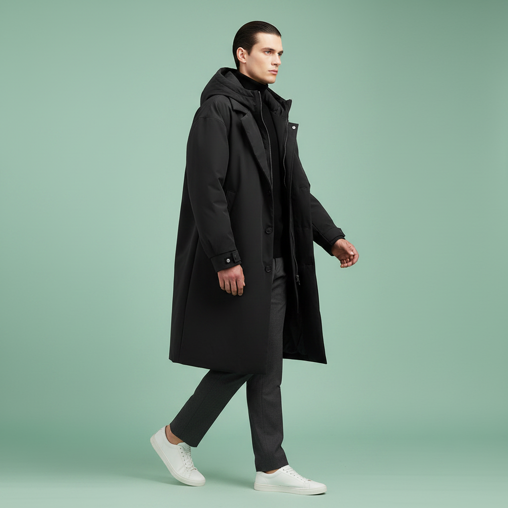 Men's Waterproof Long Trench Coat With Hood – Weather-resistant Outerwear For City Life, Travel, And Everyday Use
