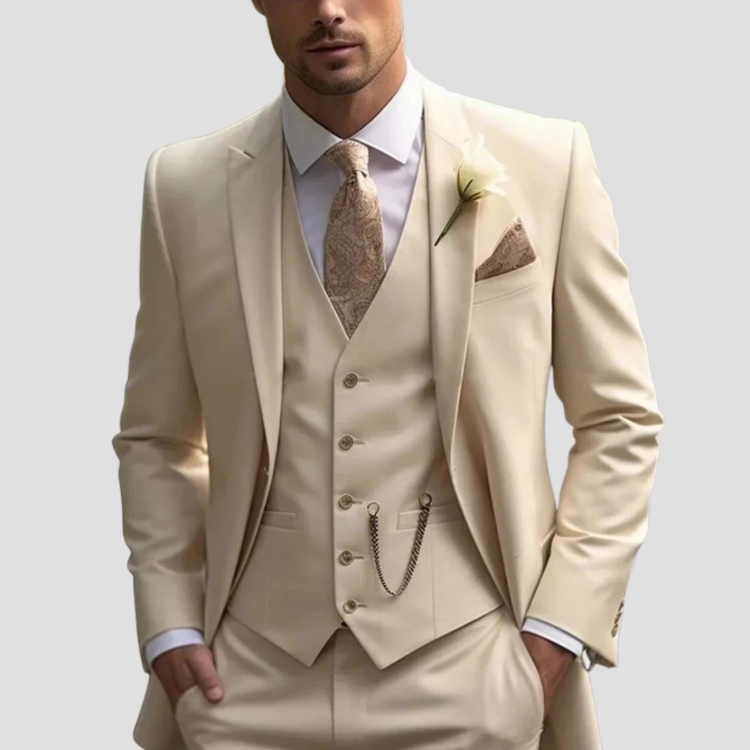 Men's Three-piece Slim Fit Tailored Suit Set - Formalwear For Weddings And Special Occasions