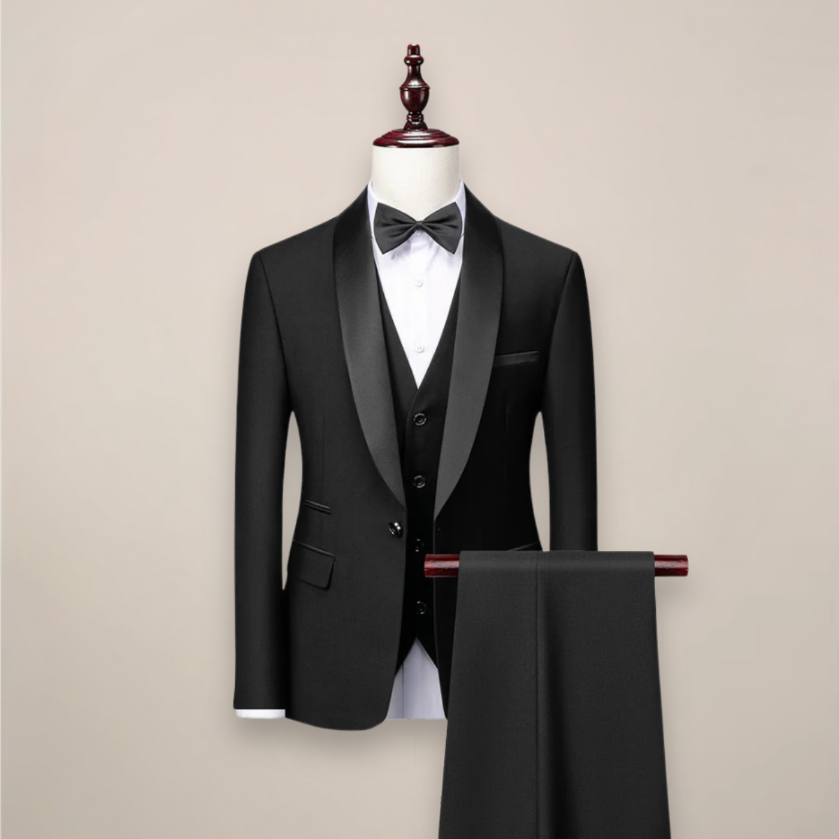 Men's Tailored Three-Piece Tuxedo Suit - Shawl Lapel Formalwear for Weddings and Evening Events