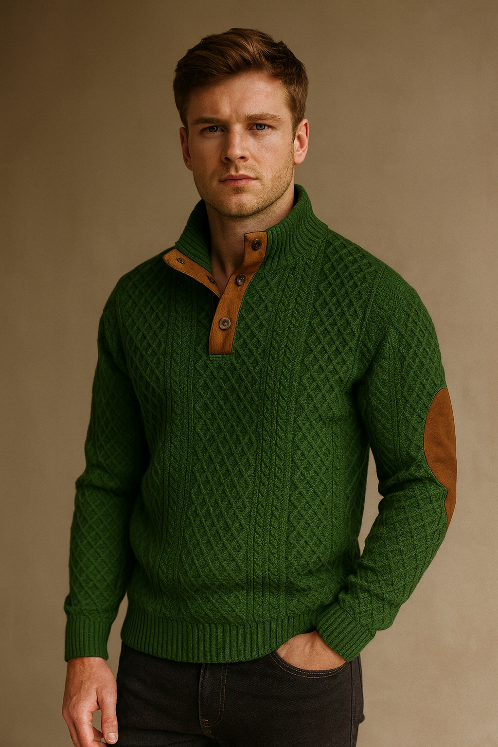 Bastien | Men Classic Jacquard Knit Button Collar Sweater
