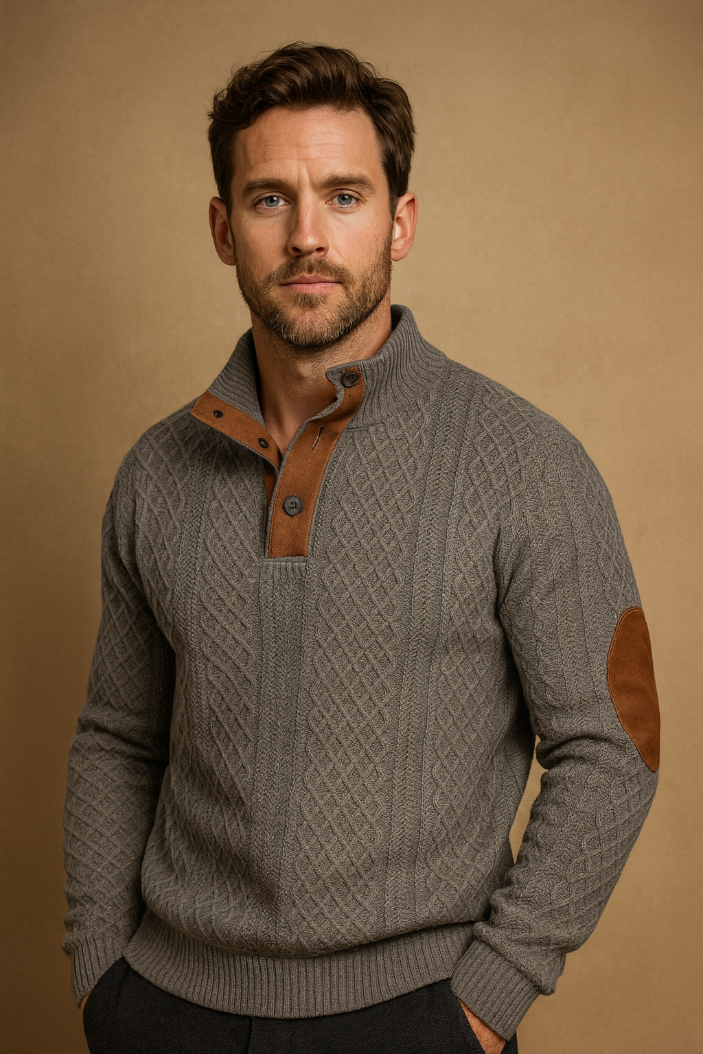 Bastien | Men Classic Jacquard Knit Button Collar Sweater