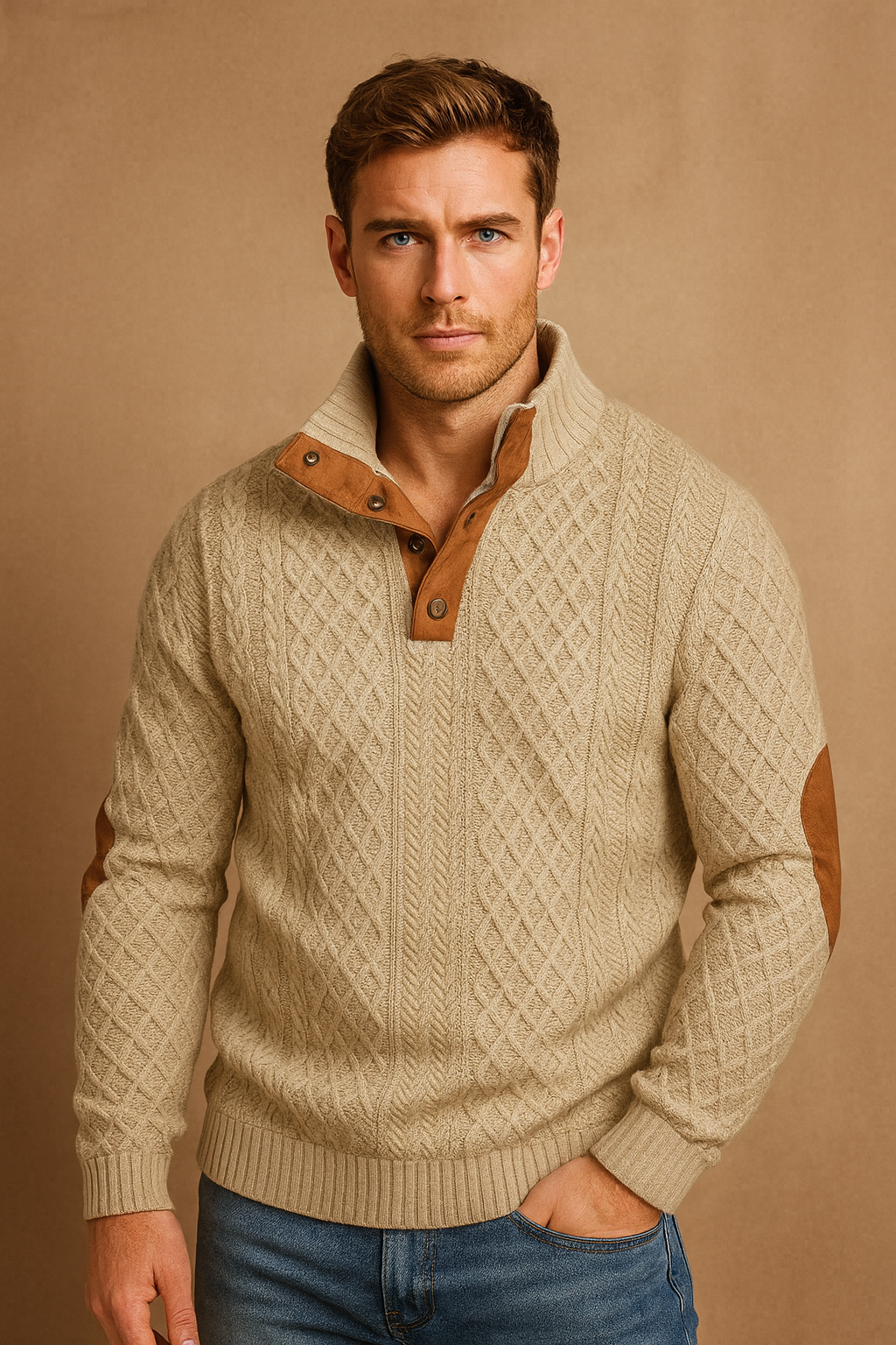 Bastien | Men Classic Jacquard Knit Button Collar Sweater