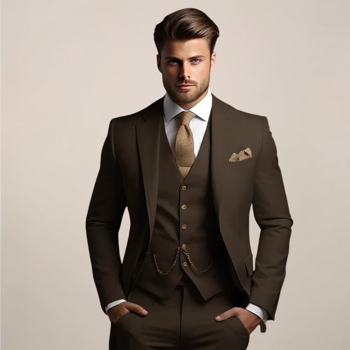 Men's Breathable Three-piece Wedding Suit - Tailored Spring Formalwear With Jacket Waistcoat And Trousers