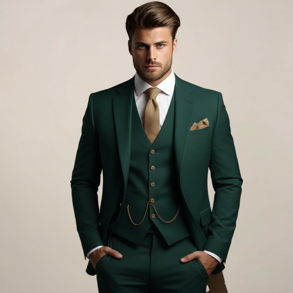 Men's Breathable Three-piece Wedding Suit - Tailored Spring Formalwear With Jacket Waistcoat And Trousers
