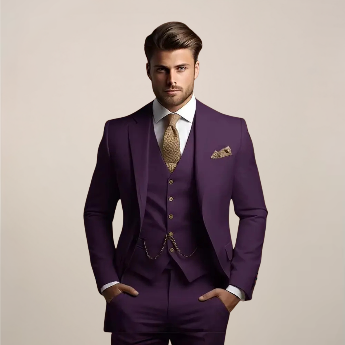 Men's Breathable Three-piece Wedding Suit - Tailored Spring Formalwear With Jacket Waistcoat And Trousers