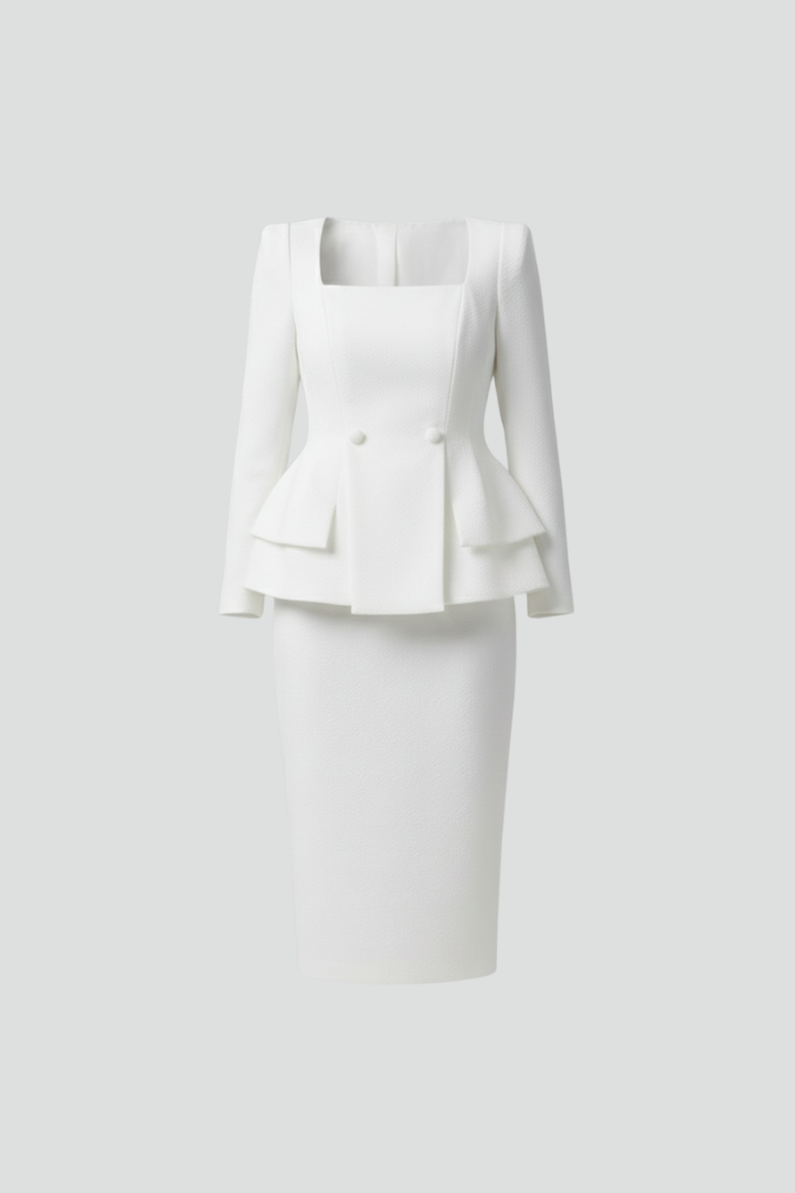 Women's Peplum Blazer And Skirt Suit - Tailored Two-piece Set For Office And Formal Wear