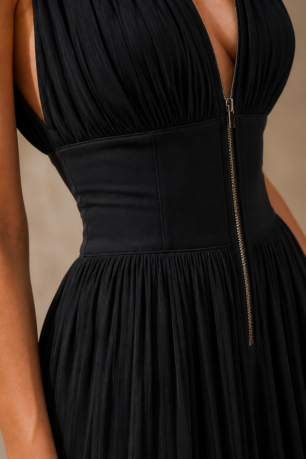 Women's Pleated Jumpsuit With Wide Legs And No Sleeves – An Elegant Outfit For Weddings, Parties, And Evening Wear