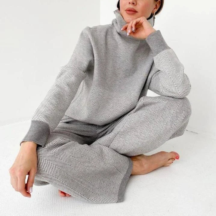Nannina - Women's Elegant High Neck Grey Loungewear Set