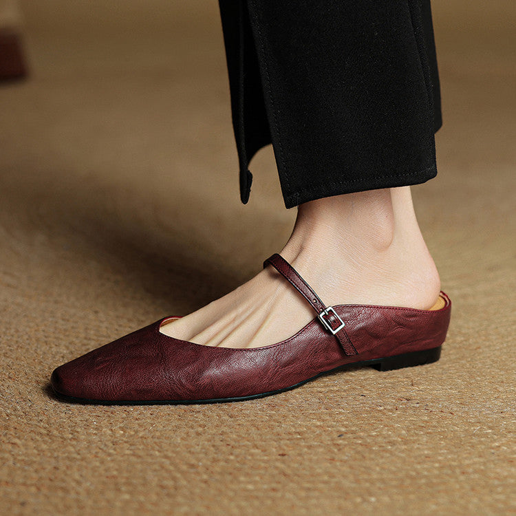 Luna | Women Elegant Leather Pointed-Toe Mule Flats