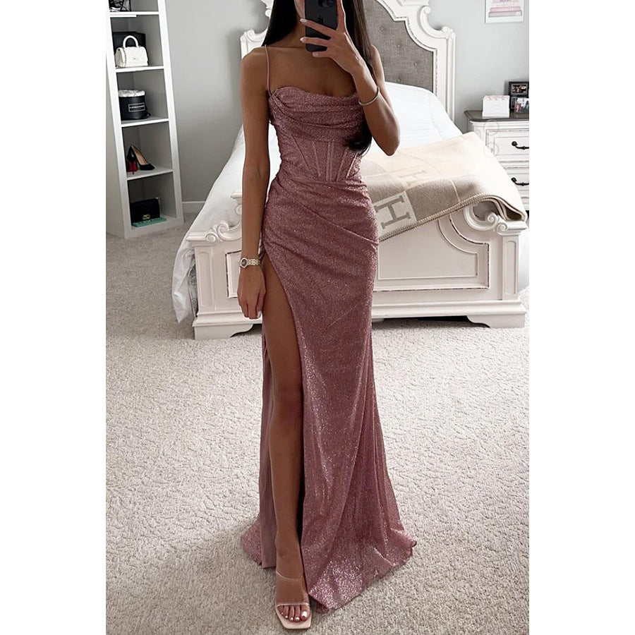 Women's Sparkly Maxi Dress With A Slit – Elegant Evening Gown For Parties, Weddings, Galas, And Special Occasions