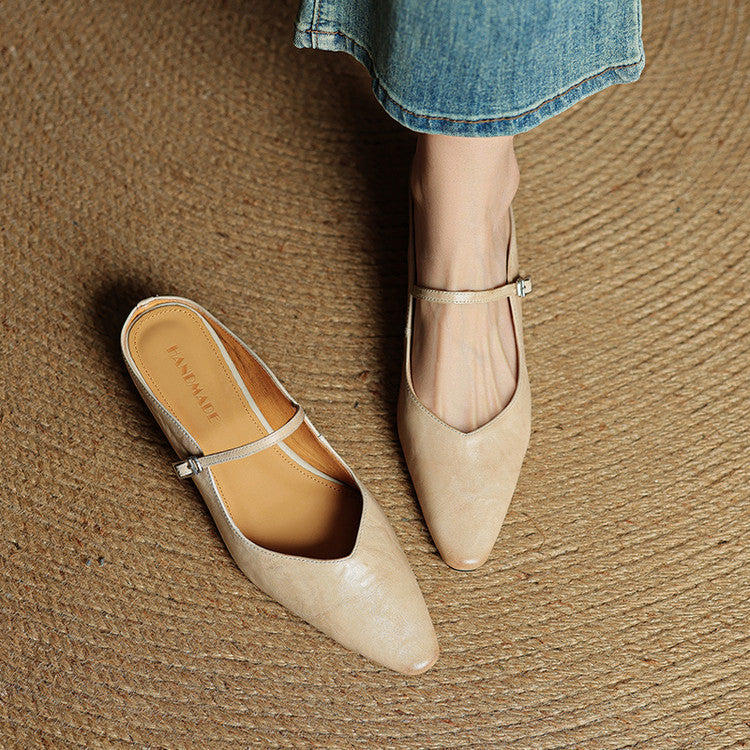 Luna | Women Elegant Leather Pointed-Toe Mule Flats