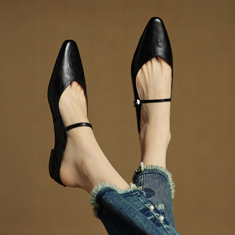 Luna | Women Elegant Leather Pointed-Toe Mule Flats