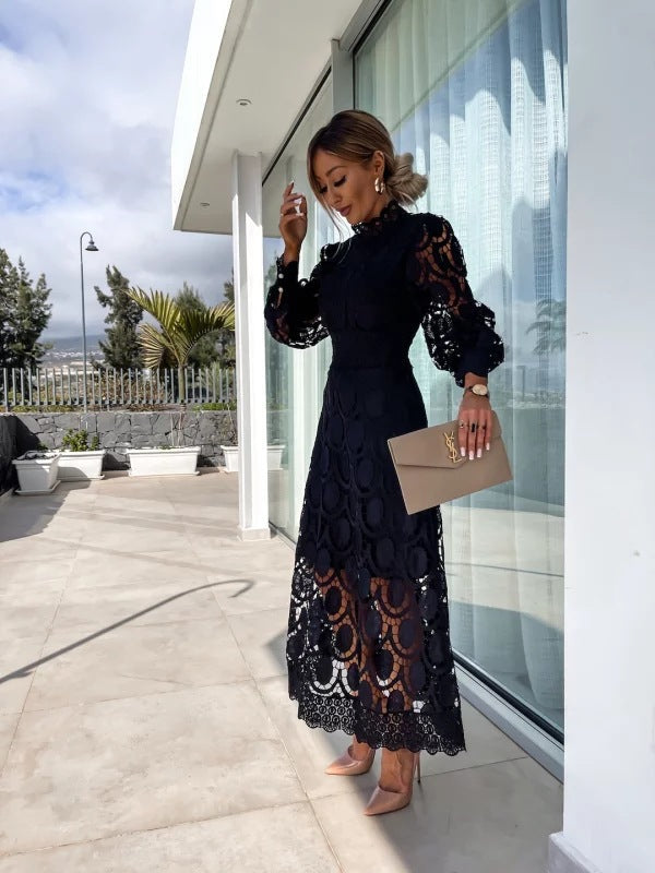 Women's Lace Midi Dress With Long Sleeves – Elegant Party Dress For Weddings, Summer Parties, And Special Occasions