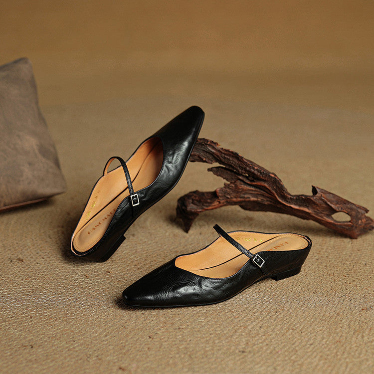 Luna | Women Elegant Leather Pointed-Toe Mule Flats