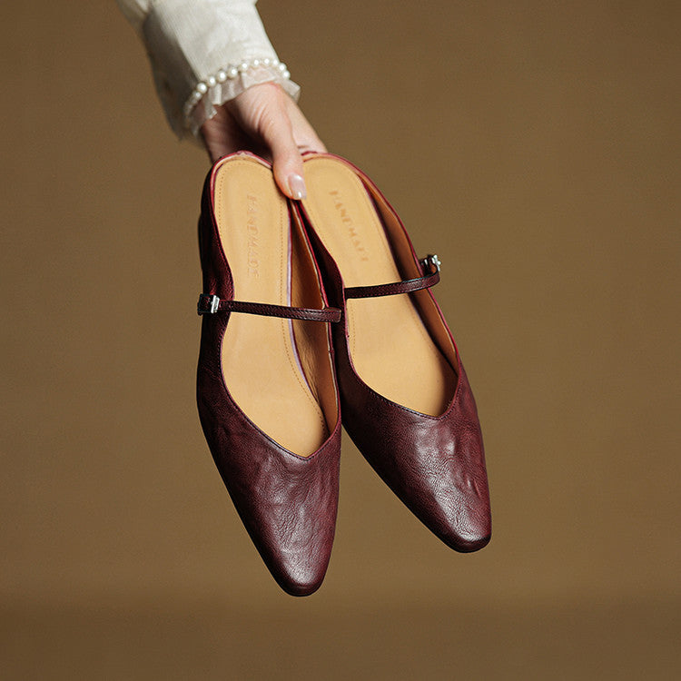 Luna | Women Elegant Leather Pointed-Toe Mule Flats