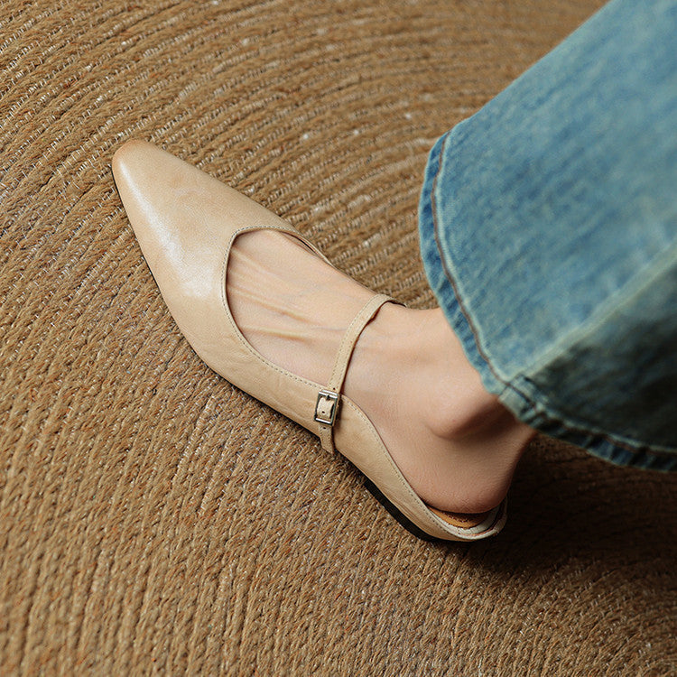 Luna | Women Elegant Leather Pointed-Toe Mule Flats