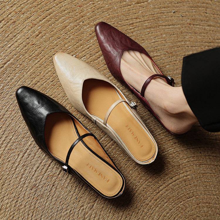 Luna | Women Elegant Leather Pointed-Toe Mule Flats