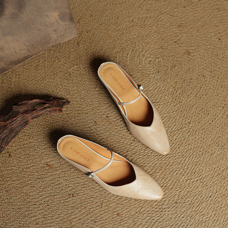 Luna | Women Elegant Leather Pointed-Toe Mule Flats