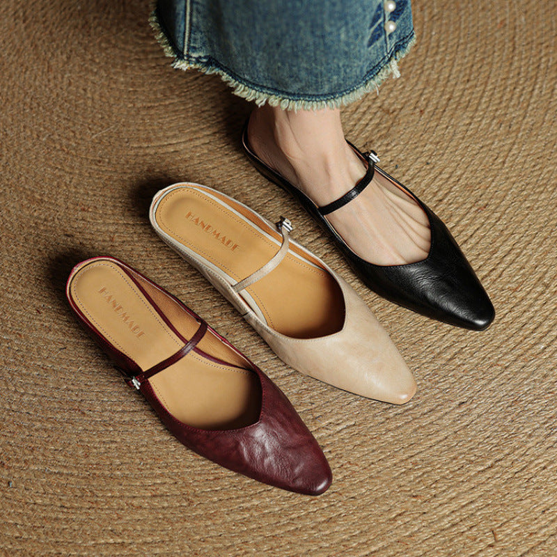 Luna | Women Elegant Leather Pointed-Toe Mule Flats