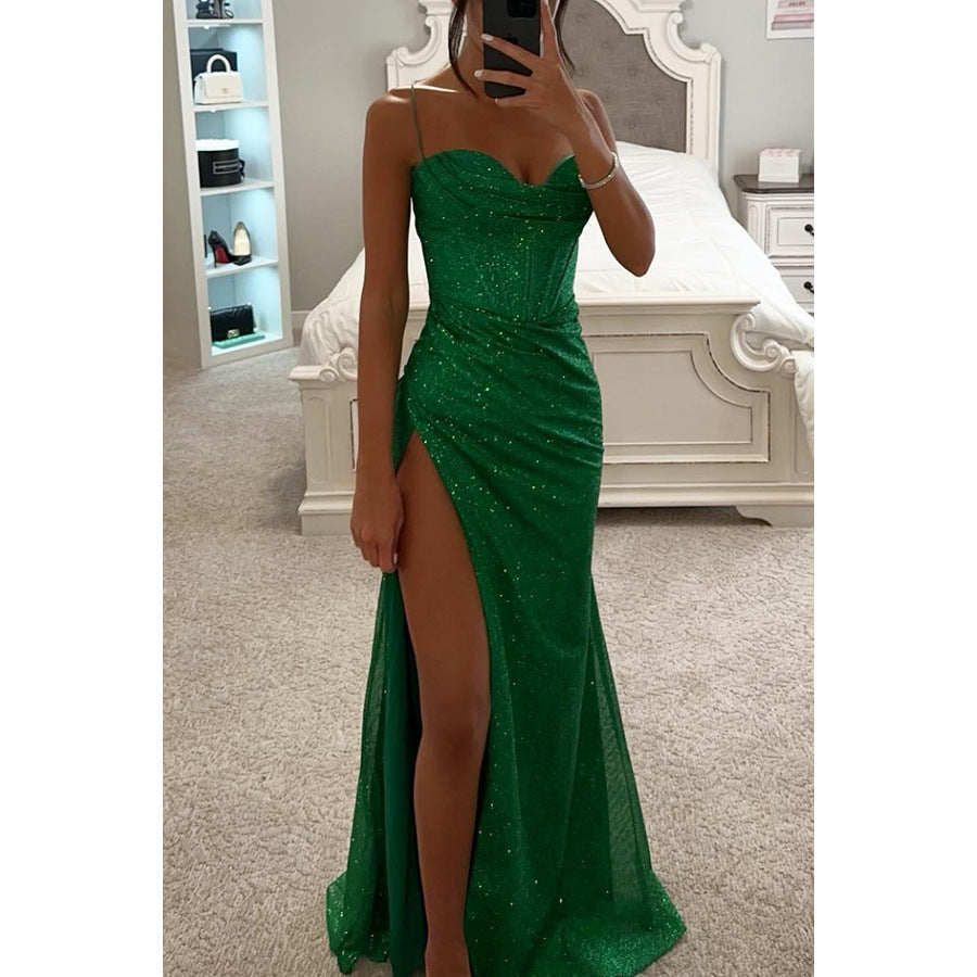 Women's Sparkly Maxi Dress With A Slit – Elegant Evening Gown For Parties, Weddings, Galas, And Special Occasions