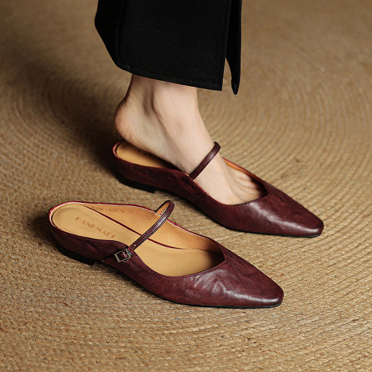 Luna | Women Elegant Leather Pointed-Toe Mule Flats