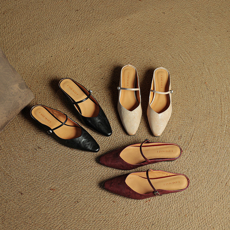 Luna | Women Elegant Leather Pointed-Toe Mule Flats