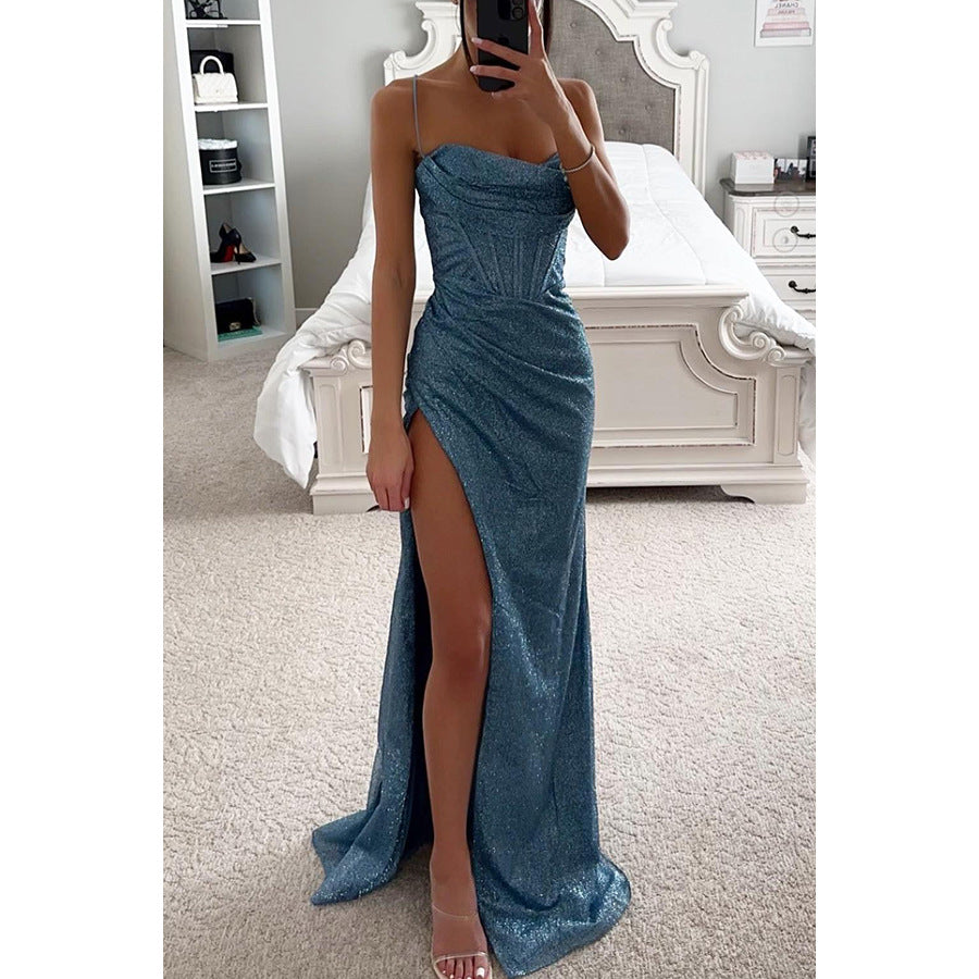 Women's Sparkly Maxi Dress With A Slit – Elegant Evening Gown For Parties, Weddings, Galas, And Special Occasions