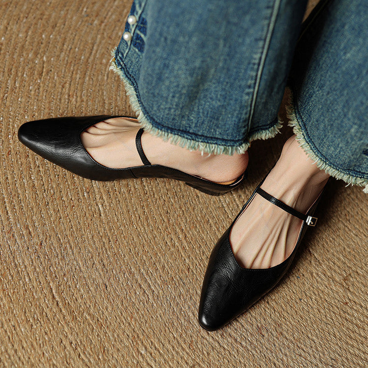 Luna | Women Elegant Leather Pointed-Toe Mule Flats