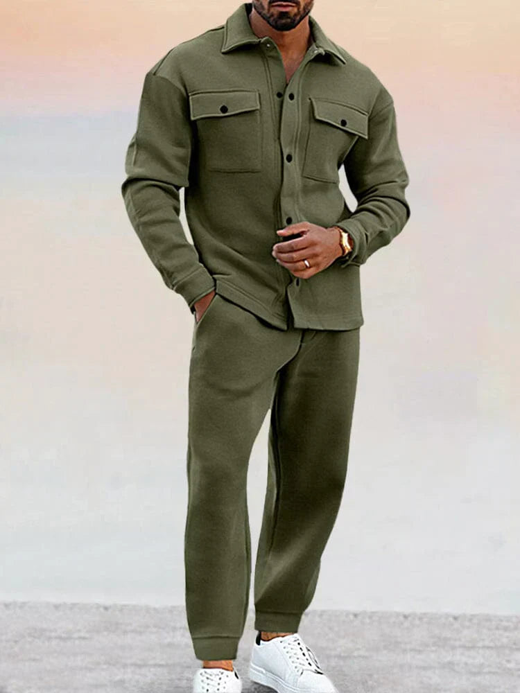 Men's 2-piece Set With A Tailored Overshirt And Tapered Pants – An Elegant And Relaxed Set For Work, Everyday Wear, And Smart-casual Style
