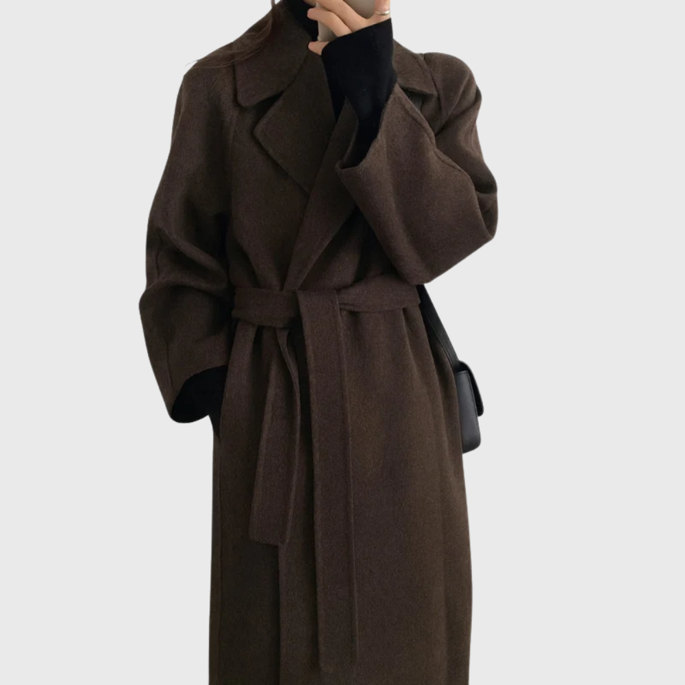 Women's Wool-blend Winter Coat - Belted Tailored Long Coat For Warm Everyday Wear