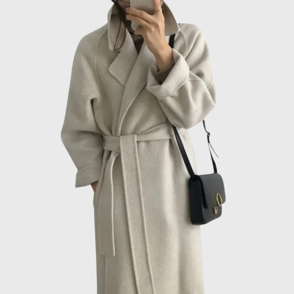 Women's Wool-blend Winter Coat - Belted Tailored Long Coat For Warm Everyday Wear