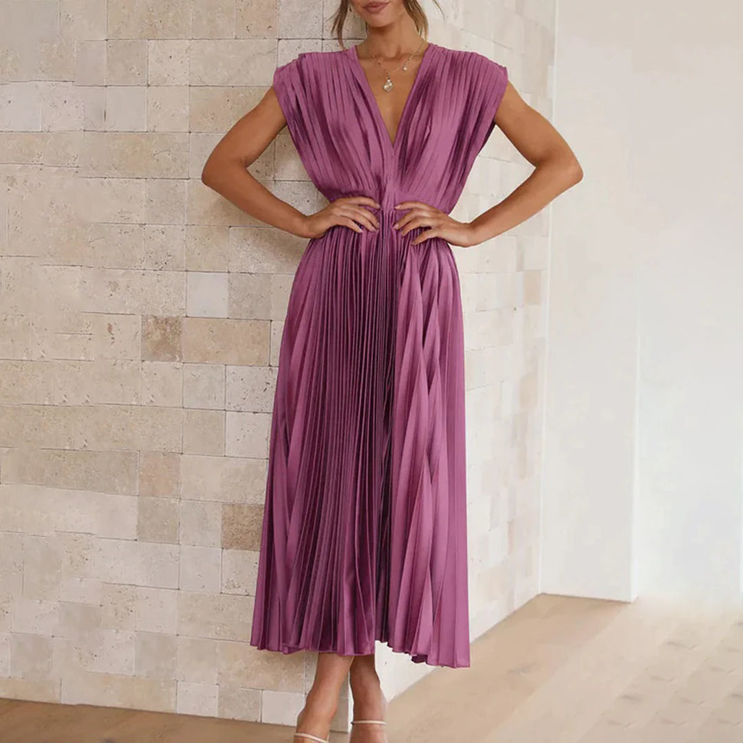 Jordan | Stylish Pleated V-Neck Midi Dress