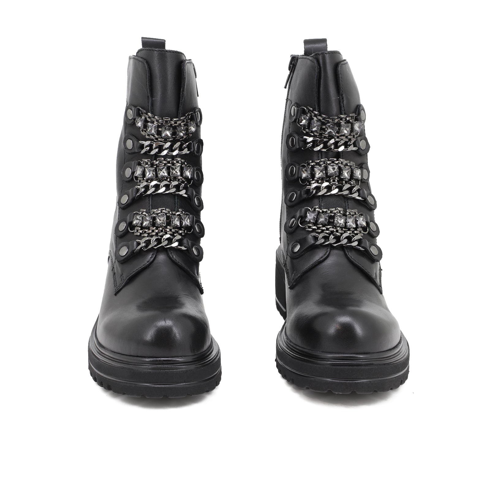 Rosanna - Women's Biker Ankle Boots with Chains
