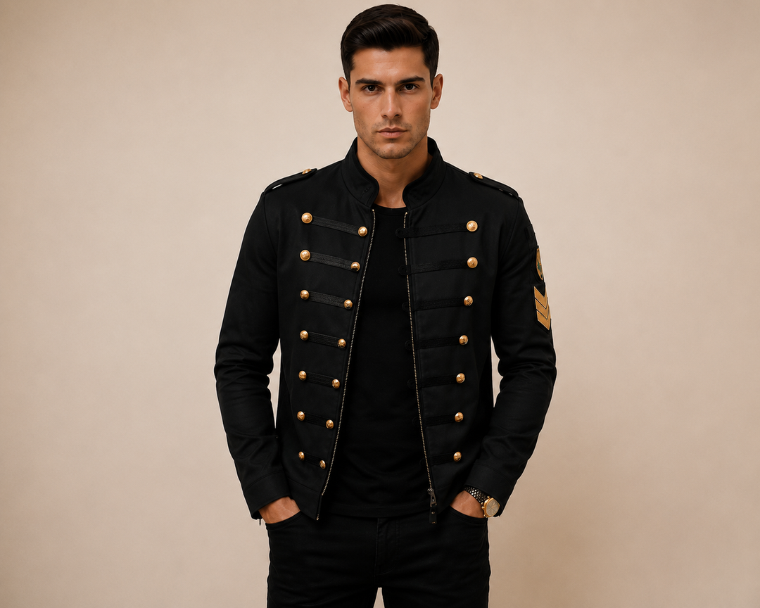 Men's Military-inspired Jacket With A Stand-up Collar And Decorative Buttons – A Stylish Jacket For Everyday Wear, Leisure, And Modern Casual Style