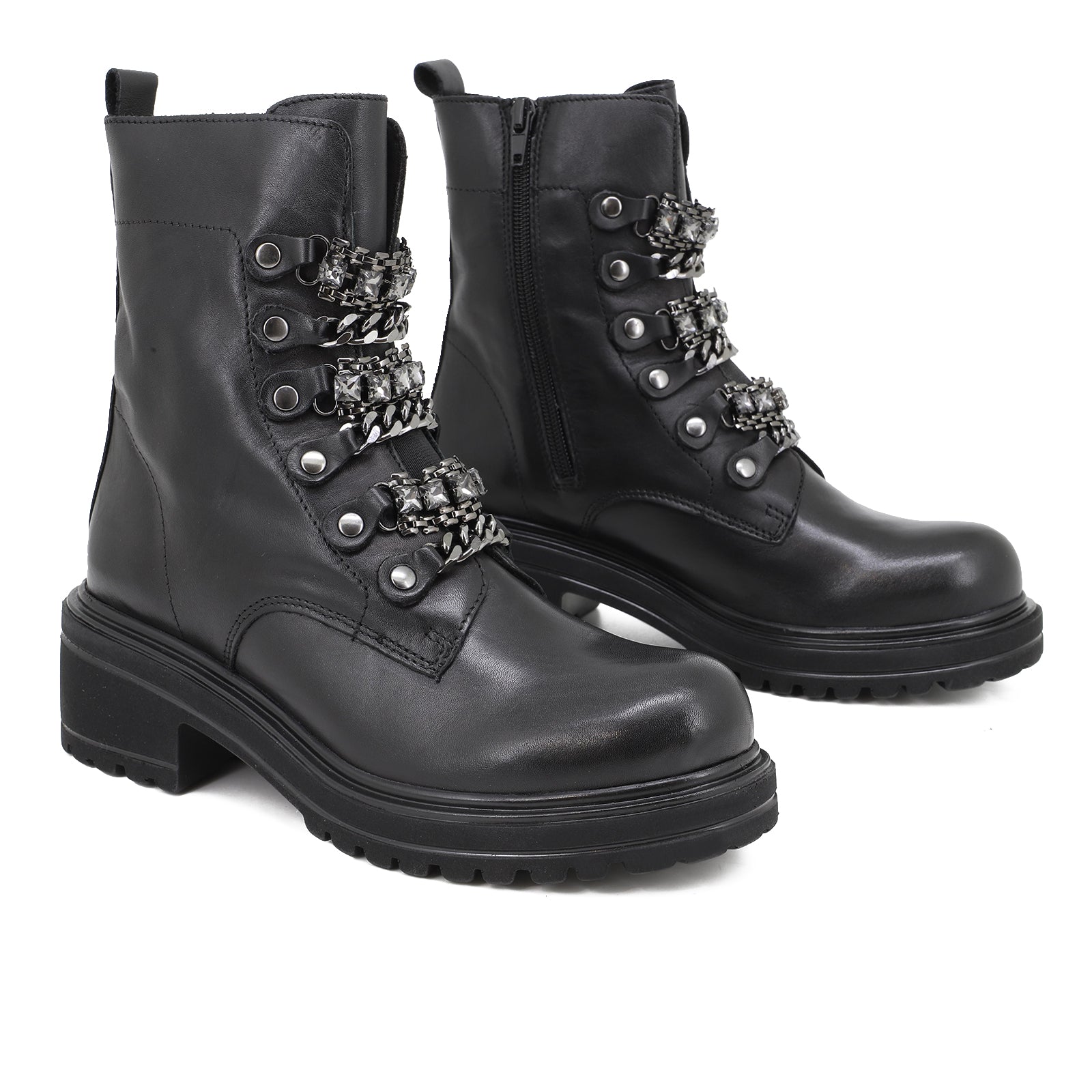 Rosanna - Women's Biker Ankle Boots with Chains