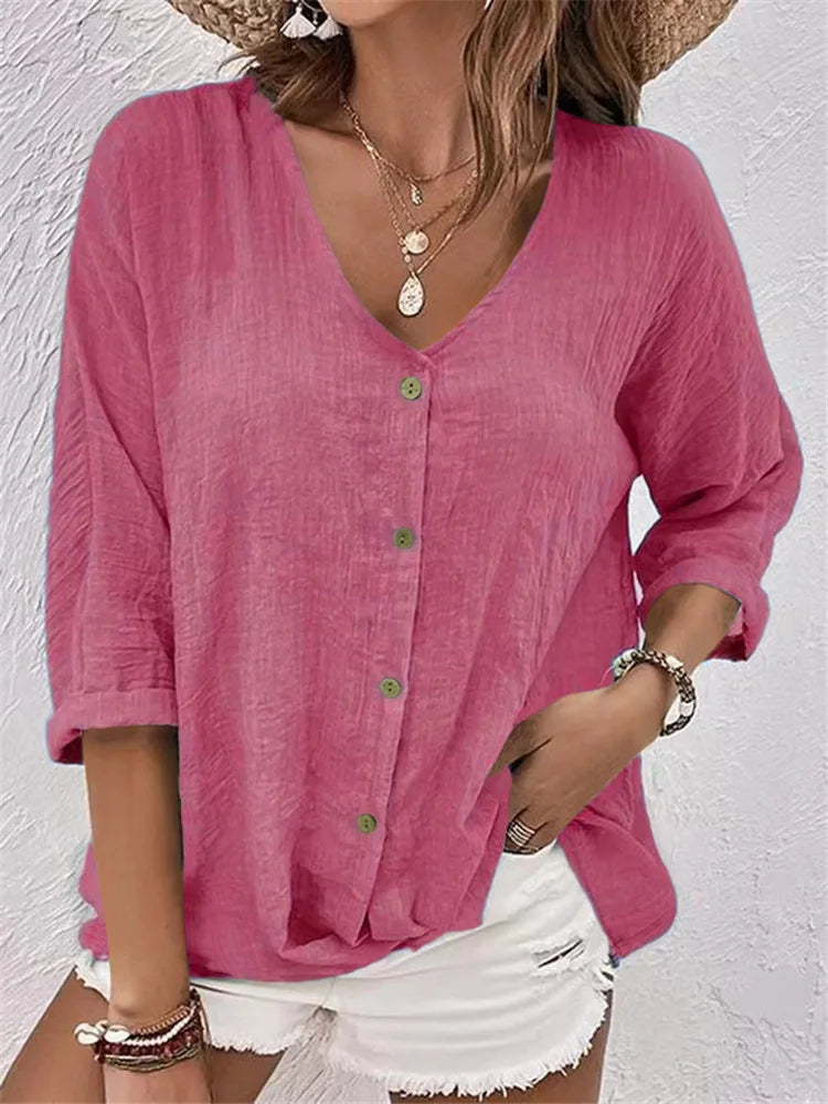 Emma | Summer Linen Blouse with Fine Button Closure