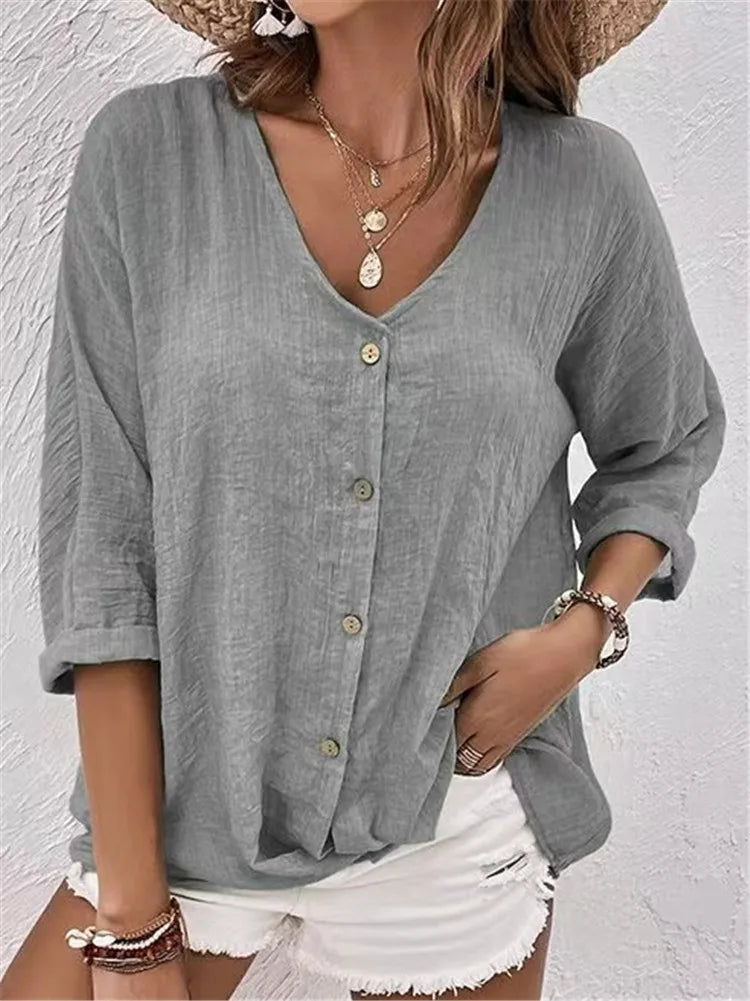 Emma | Summer Linen Blouse with Fine Button Closure